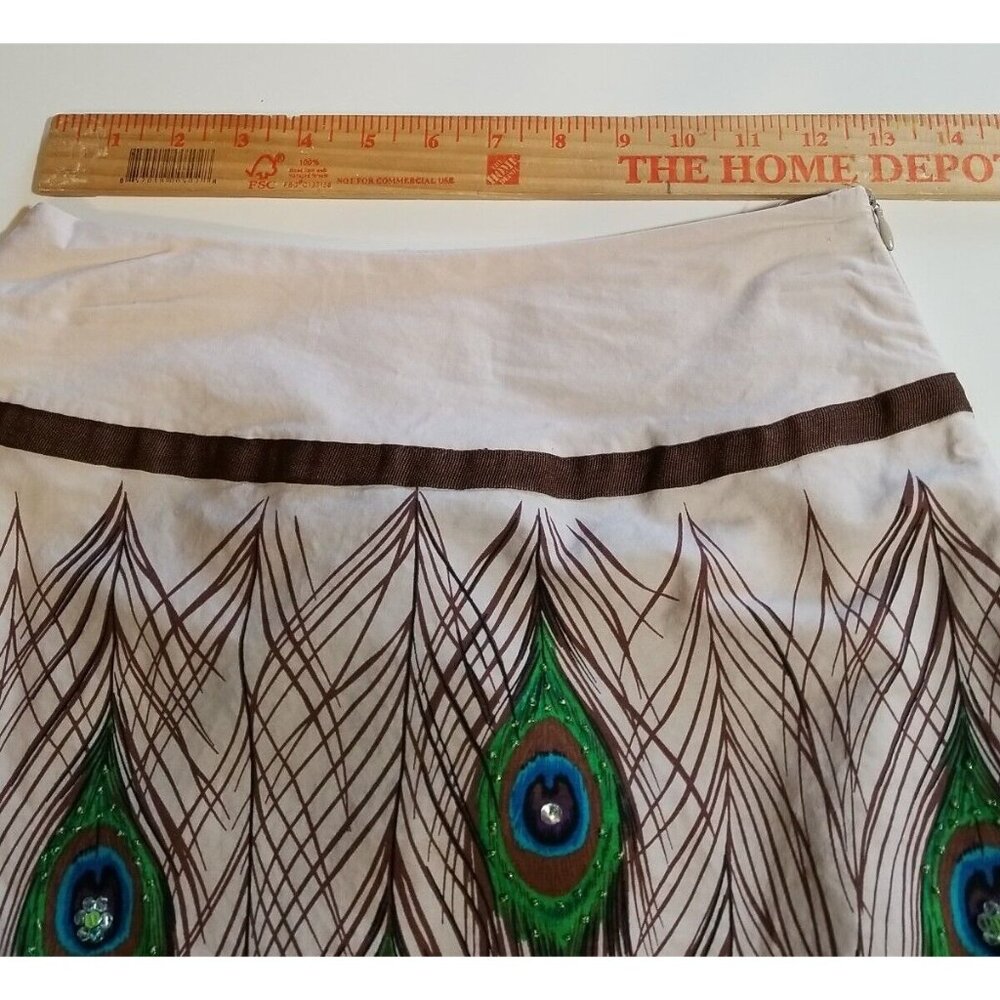 Bamboo Traders Women's Skirt Size 4P Beaded Peacock Feathers Cotton Lined A line - Picture 7 of 12